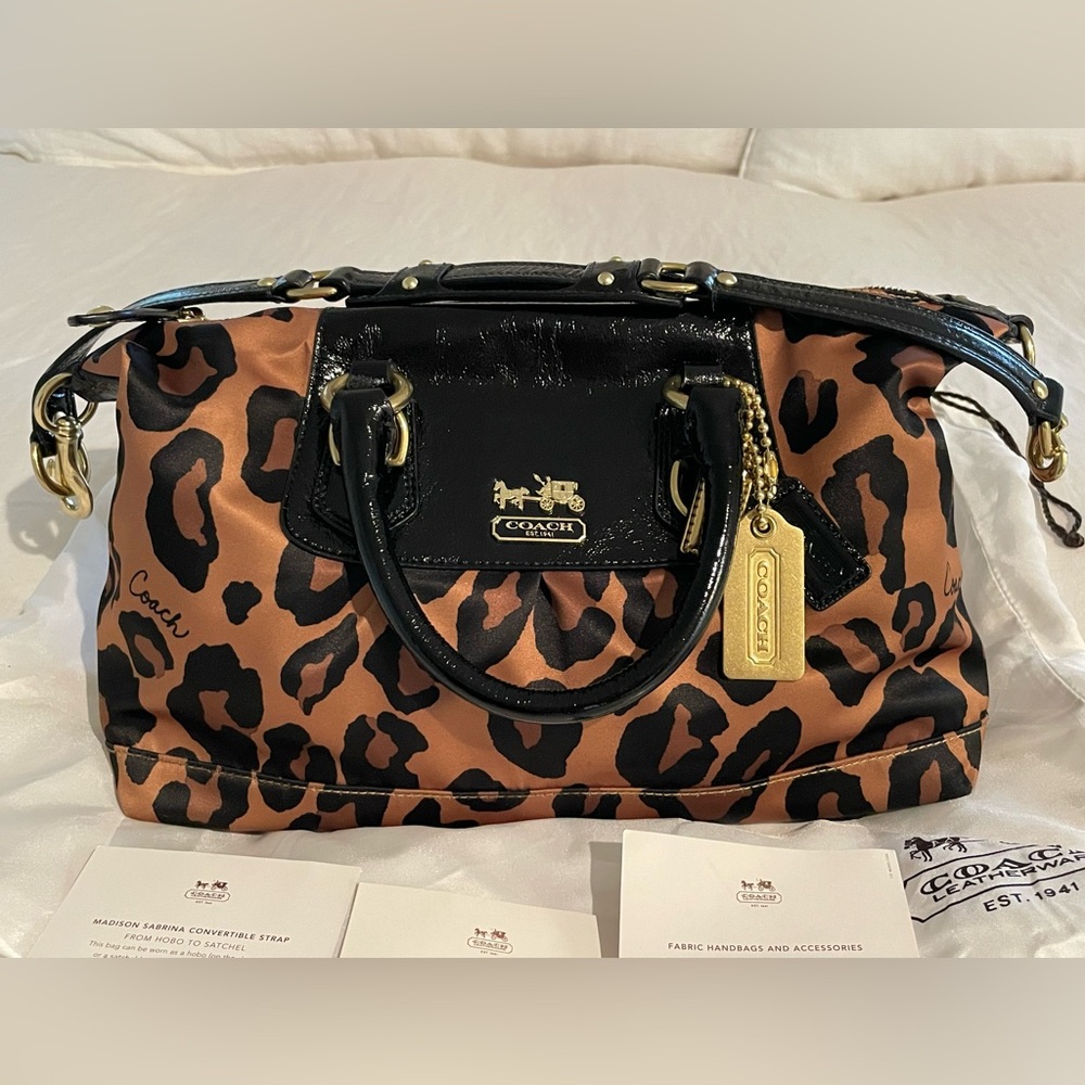 Coach Leopard Print Hobo and Satchel Bag - Black and Tan